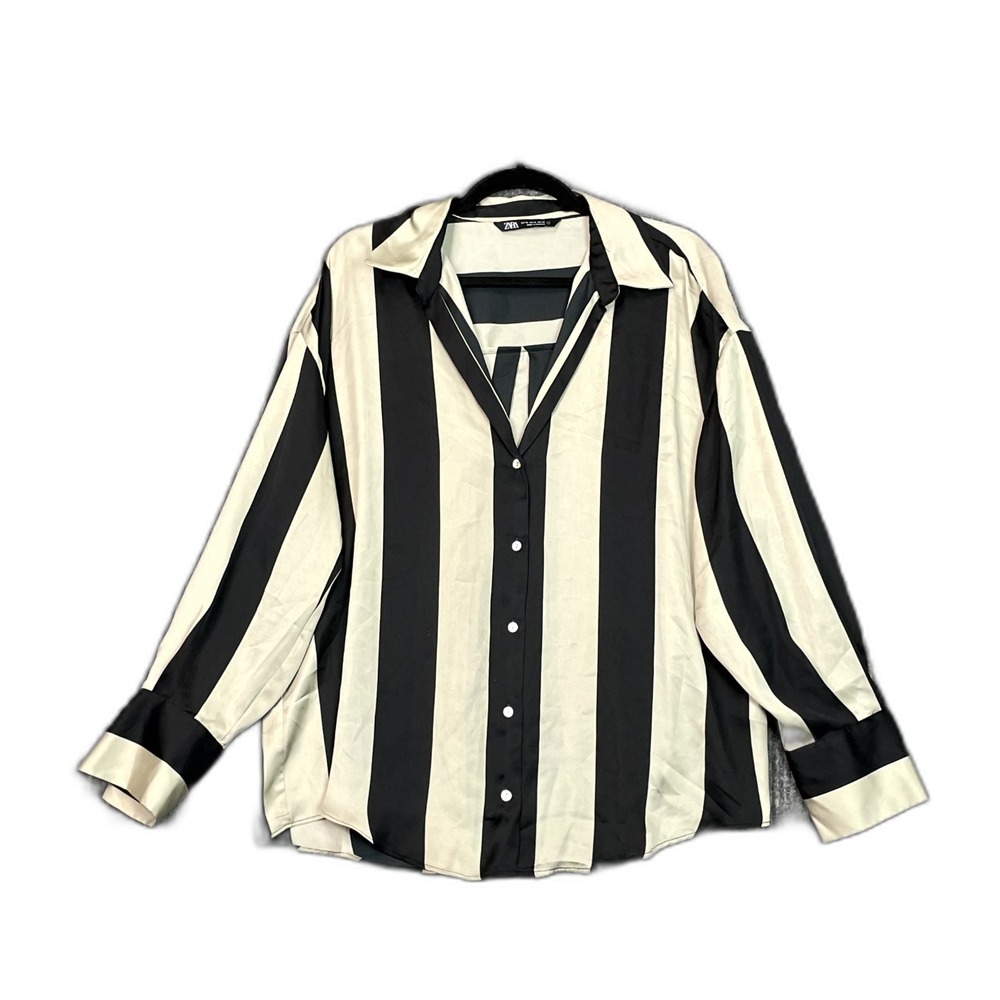 Zara Shirt Womens XL Striped Long Sleeve Button Up Classic Outdoor Academia